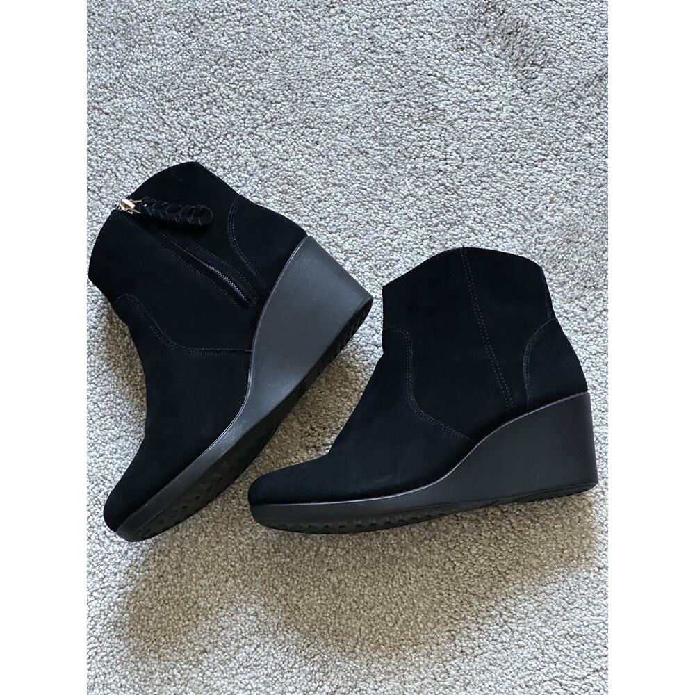CROCS Leigh Ankle Boots Booties Shoes Wedge Suede Leather Size 9 3” - Picture 3 of 12